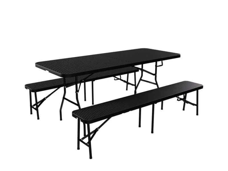 Bierzeltgarnitur Set Klappbarer Tisch Bänke Rattanoptik*24Move Discount