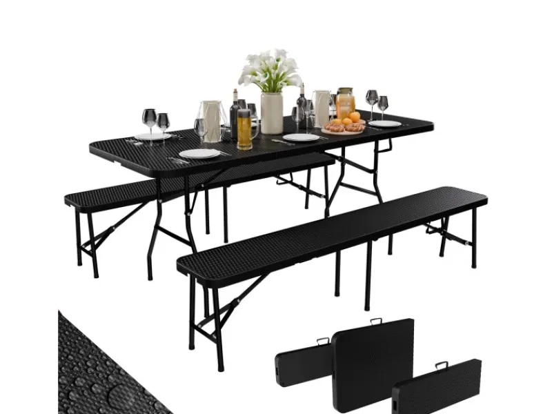 Bierzeltgarnitur Set Klappbarer Tisch Bänke Rattanoptik*24Move Discount