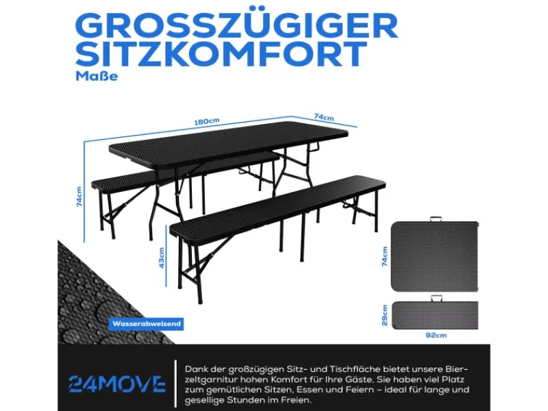 Bierzeltgarnitur Set Klappbarer Tisch Bänke Rattanoptik*24Move Discount