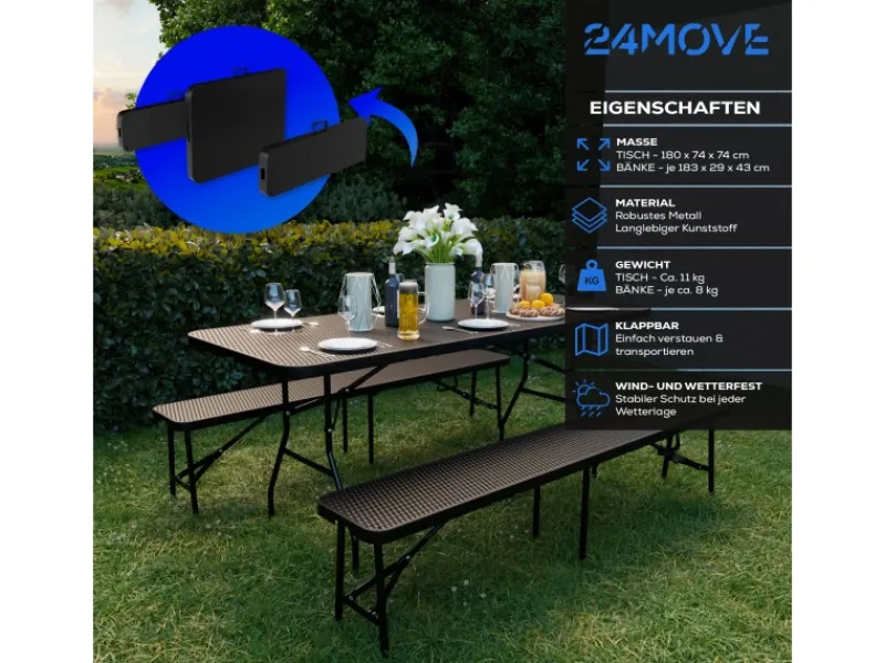 Bierzeltgarnitur Set Klappbarer Tisch Bänke Rattanoptik*24Move Discount