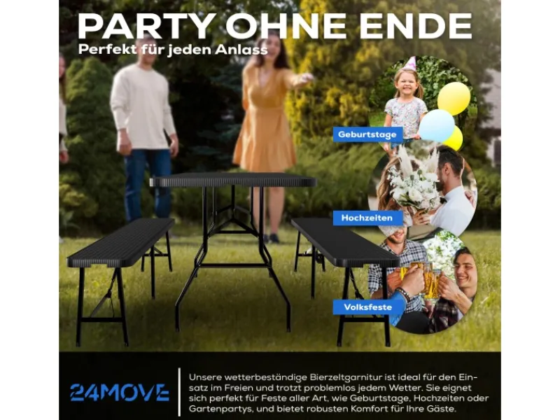 Bierzeltgarnitur Set Klappbarer Tisch Bänke Rattanoptik*24Move Discount