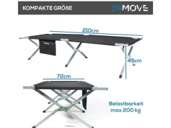24Move Gartenstühle|Sonnenliegen|Campingbett Feldbett Gartenliege Campingbett bis 200 kg - klappbar inkl. Tragetasche für einfachen Transport