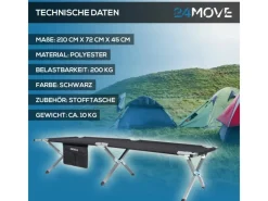 24Move Gartenstühle|Sonnenliegen|Campingbett Feldbett Gartenliege Campingbett bis 200 kg - klappbar inkl. Tragetasche für einfachen Transport