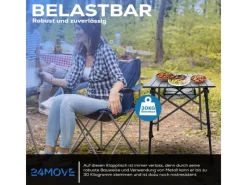 24Move Gartentische|Campingtisch Klappbar Aluminium höhenverstellbar Tragetasche
