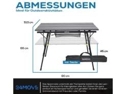 24Move Gartentische|Campingtisch Klappbar Aluminium höhenverstellbar Tragetasche