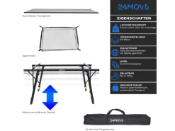 24Move Gartentische|Campingtisch Klappbar Aluminium höhenverstellbar Tragetasche