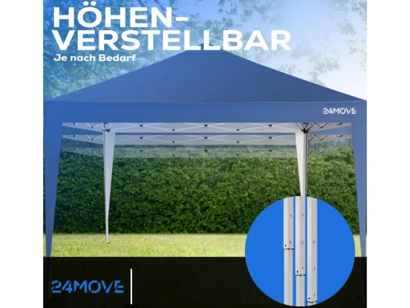 Pavillon 3x3m UV-Schutz 50+ Wasserdicht & winterfest mit Tasche Blau*24Move Outlet