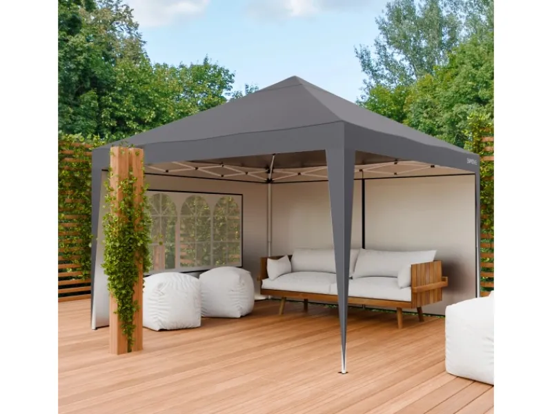 24Move Pavillons|Pavillon 3x3m UV-Schutz 50+ Wasserdicht & winterfest mit Tasche Grau