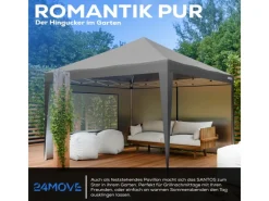 24Move Pavillons|Pavillon 3x3m UV-Schutz 50+ Wasserdicht & winterfest mit Tasche Grau