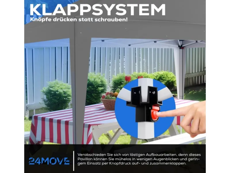 24Move Pavillons|Pavillon 3x3m UV-Schutz 50+ Wasserdicht & winterfest mit Tasche Grau
