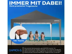 24Move Pavillons|Pavillon 3x3m UV-Schutz 50+ Wasserdicht & winterfest mit Tasche Grau