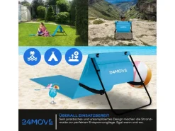 24Move Sonnenliegen|Strandmatte Klappbar Mit Rückenlehne&Tasche - Mit Gurt - Liegematte Blau