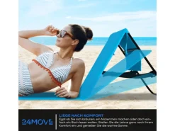 24Move Sonnenliegen|Strandmatte Klappbar Mit Rückenlehne&Tasche - Mit Gurt - Liegematte Blau