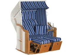 Kühlboxen|Natur24 Gartenstrandkorb Rustikal 250 Plus 2-Sitzer Kunststoffgeflecht Weiß Blau