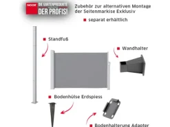 Noor Markisen|Seitenmarkise Exklusiv 180 cm x 350 cm Anthrazit