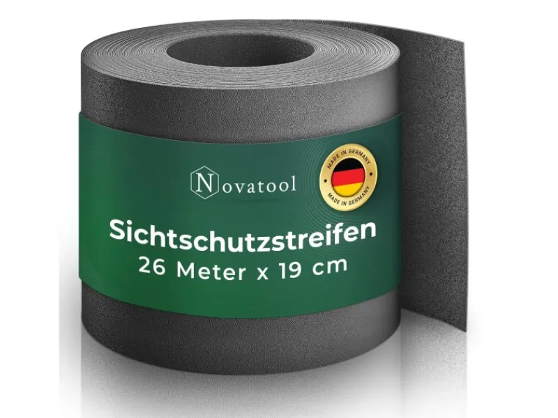 Novatool PP 26m Rolle Sichtschutzstreifen für Doppelstabmattenzaun Anthrazit für 10 Reihen 1,1 mm Glatt* Discount