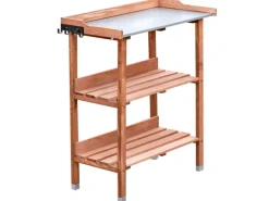 NYVI Gartentische|Balkonmöbel|Pflanztisch aus Holz 76 x 38 x 89 cm Ablageboden und Verzinkte Arbeitsplatte