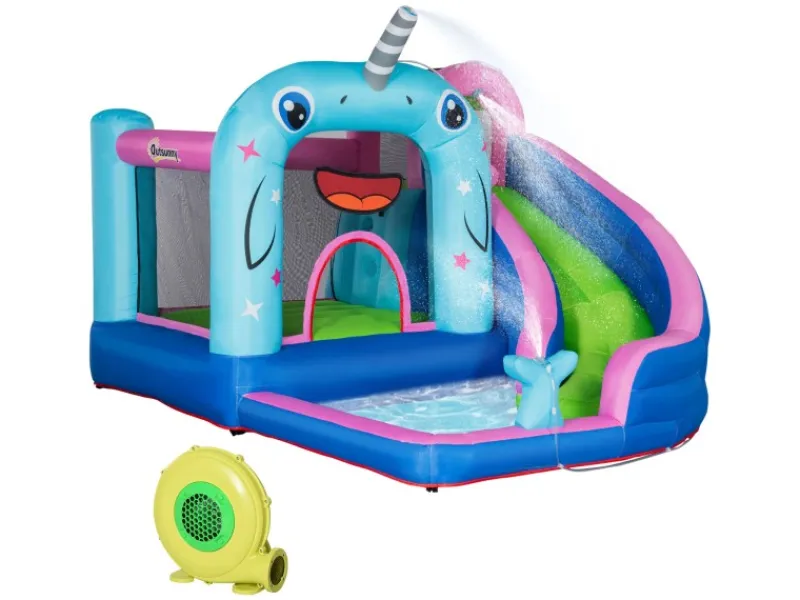 Outsunny Wasserspielzeug|Aufblasbare Hüpfburg mit Gebläse Wasserpark für Kinder