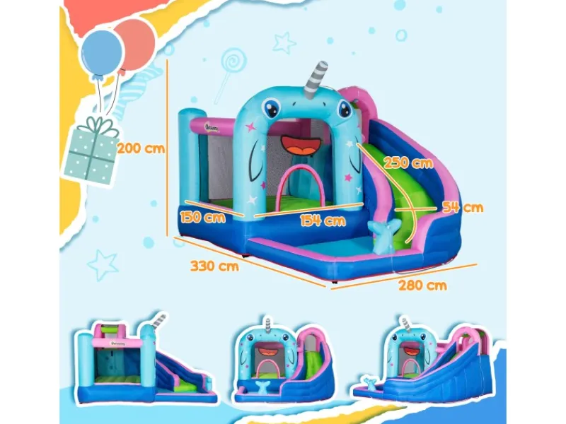 Outsunny Wasserspielzeug|Aufblasbare Hüpfburg mit Gebläse Wasserpark für Kinder