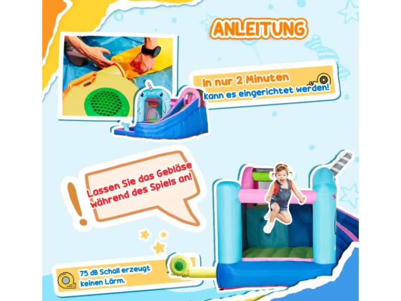 Outsunny Wasserspielzeug|Aufblasbare Hüpfburg mit Gebläse Wasserpark für Kinder