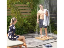 Bodendusche Acryl Aluminium Naturholz 70L x 55B x 7,5H cm*Outsunny