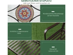 Gartenbank mit Ornament Sitz- und Rückenfläche und Mosaik*Outsunny