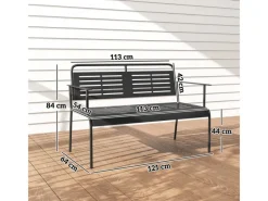 Gartenbank 2-Sitzer Stahl 121L x 64B x 84H cm Schwarz*Outsunny New