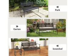 Gartenbank 2-Sitzer Stahl 121L x 64B x 84H cm Schwarz*Outsunny New