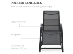 Gartenliege mit Tisch und 2 Sonnenliegen Metall Schwarz*Outsunny Discount