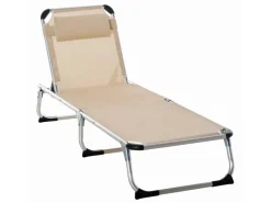 Gartenliege mit Kopfkissen Ergonomisch Beige*Outsunny New