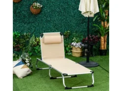 Gartenliege mit Kopfkissen Ergonomisch Beige*Outsunny New