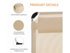 Gartenliege mit Kopfkissen Ergonomisch Beige*Outsunny New
