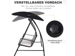 Outsunny Hollywoodschaukeln|Gartenschaukel Metall PE Polyrattan Schwarz 198L x 124B x 179H cm