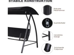 Outsunny Hollywoodschaukeln|Gartenschaukel Metall PE Polyrattan Schwarz 198L x 124B x 179H cm