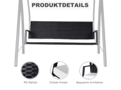 Outsunny Hollywoodschaukeln|Gartenschaukel Metall PE Polyrattan Schwarz 198L x 124B x 179H cm