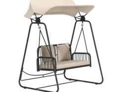 Outsunny Hollywoodschaukeln|Gartenschaukel Stahl Polyester Khaki 149L x 121B x 180H cm