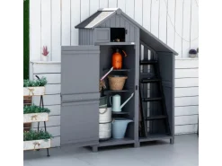 Gartenschrank Giebeldach 129 x 51,5 x 180 cm Grau Schwarz*Outsunny Online
