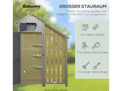 Gartenschrank Giebeldach 129 x 51,5 x 180 cm Grau Schwarz*Outsunny Online