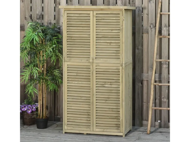 Outsunny Gartenscheren|Gartenschränke|Gartenschrank mit Asphaltdach 4 Fächer 87 x 46,5 x 160 cm