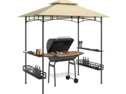 Outsunny Gartenlauben|Grillpavillon Stahl Polyester Beige 240L x 150B x 257H cm