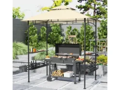 Outsunny Gartenlauben|Grillpavillon  Stahl Polyester Beige 240L x 150B x 257H cm
