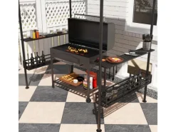 Outsunny Gartenlauben|Grillpavillon  Stahl Polyester Beige 240L x 150B x 257H cm