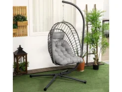 Hängesessel Stahl PE Rattan Hellgrau 100L x 131B x 194H cm*Outsunny Online