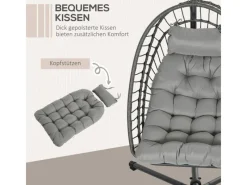 Hängesessel Stahl PE Rattan Hellgrau 100L x 131B x 194H cm*Outsunny Online