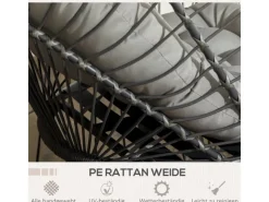 Hängesessel Stahl PE Rattan Hellgrau 100L x 131B x 194H cm*Outsunny Online