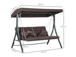 Outsunny Hollywoodschaukeln|Hollywoodschaukel 3-Sitzer mit  Sonnendach Braun 198 x 118 x 168 cm