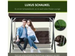 Outsunny Hollywoodschaukeln|Hollywoodschaukel 3-Sitzer mit  Sonnendach Braun 198 x 118 x 168 cm