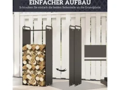 Outsunny Kaminholzregale|Kaminholzregal Brennholzregal für Outdoor Indoor Stahl Schwarz
