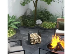 Kaminholzregal Brennholzregal mit Griffe Stahl Schwarz*Outsunny Clearance