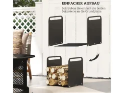Kaminholzregal Brennholzregal mit Griffe Stahl Schwarz*Outsunny Clearance